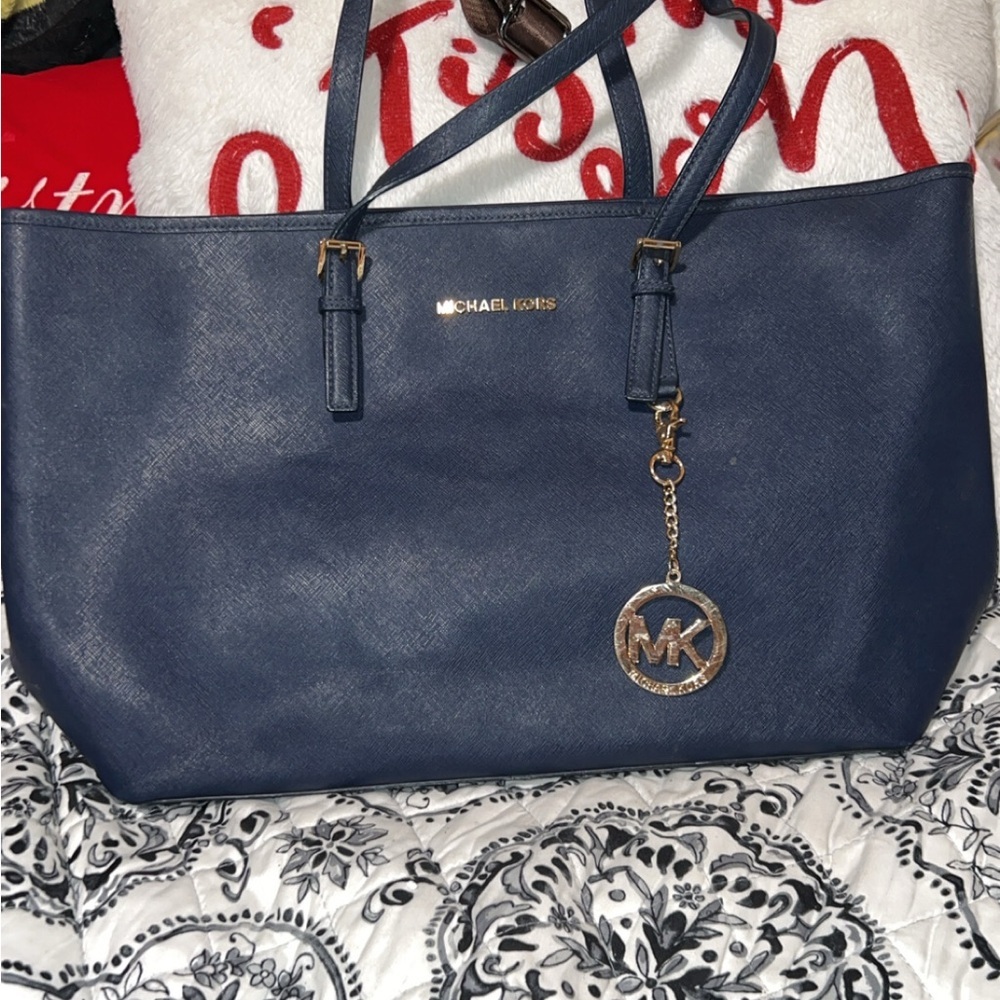 Michael Kors Dark Blue Tote with Gold Accents - Picture 3 of 7